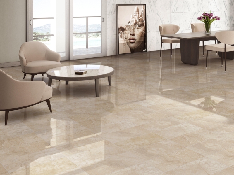 Floor Tile High Gloss Reflection Marble Look Large Format Contemporary