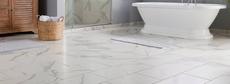Floor Tile in Large Format White and Grey Marble Look Palette
