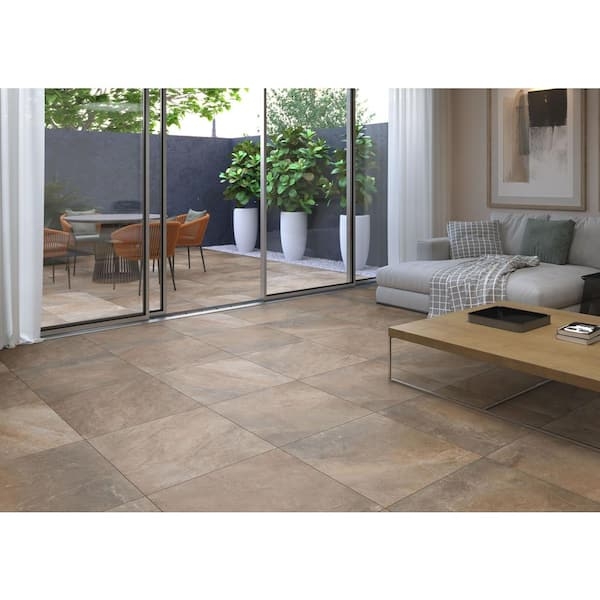 Floor Tile: Indoor-Outdoor Continuity, Stone-Look Variation, Large-Format, Beige