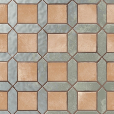 Floor Tile Interlocking Picket Design Terracotta Slate Blue Rustic