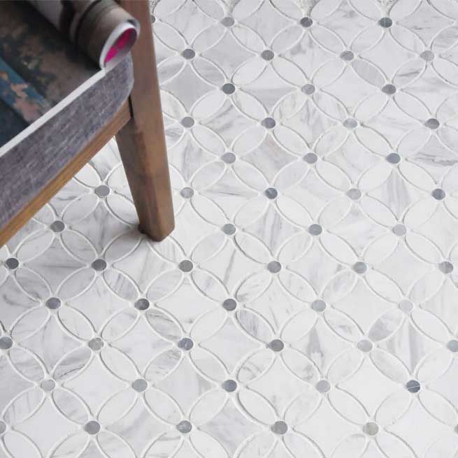 Floor Tile Interlocking Rings Marble Like White Gray Contrast Dots