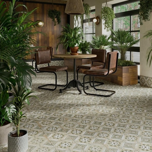 Floor Tile Intricate Patterned Mediterranean Sage Green Matte