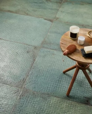 Floor Tile Large Format Geometric Diamond Texture Rust Green Satin
