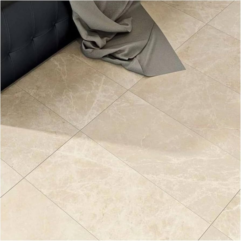 Floor Tile Large Format Layout Matte Marble Veined Beige