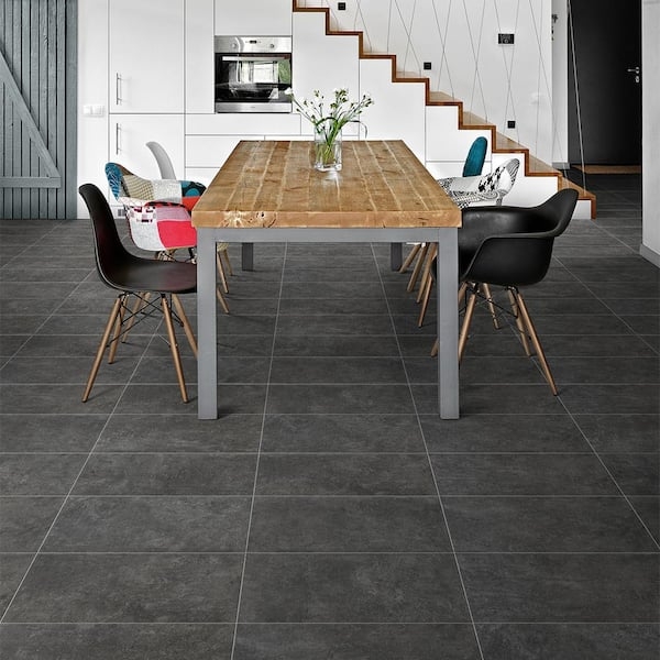 Floor Tile Large Format Matte Charcoal Industrial Kitchen Tiles