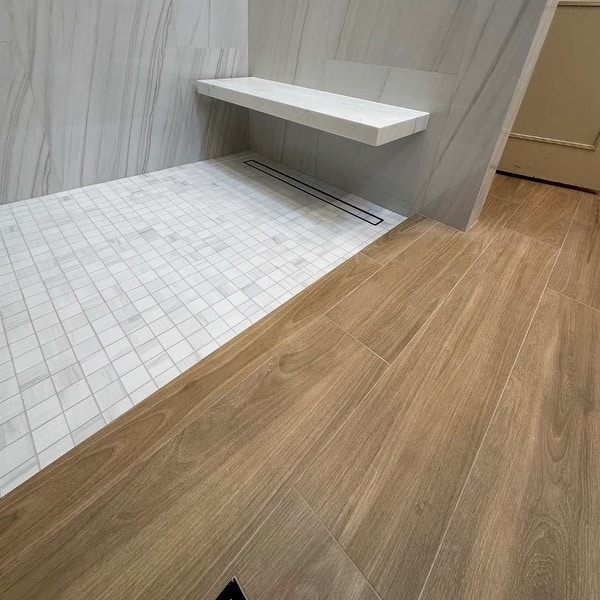 Floor Tile Large Format Matte Tan Wood Look Porcelain Plank