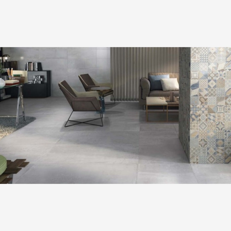 Floor Tile Large Format Patchwork Accent Wall Concrete Look