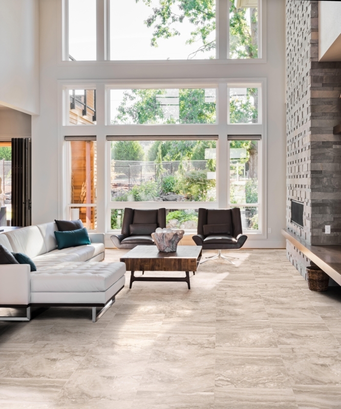 Floor Tile Large Format Veined Texture Beige Stone Look Airy Lounge