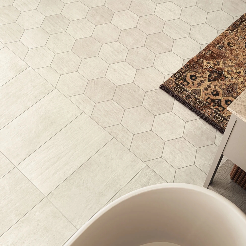 Floor Tile Layout with Hexagon to Plank Transition