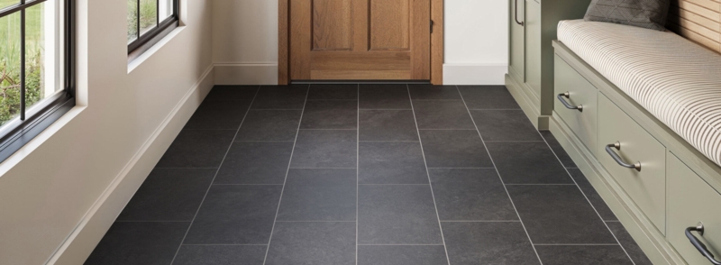 Floor Tile Matte Black Slate Look Large Format Flooring