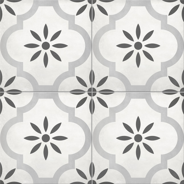 Floor Tile Matte Finish Arabesque Floral Motif Patterned