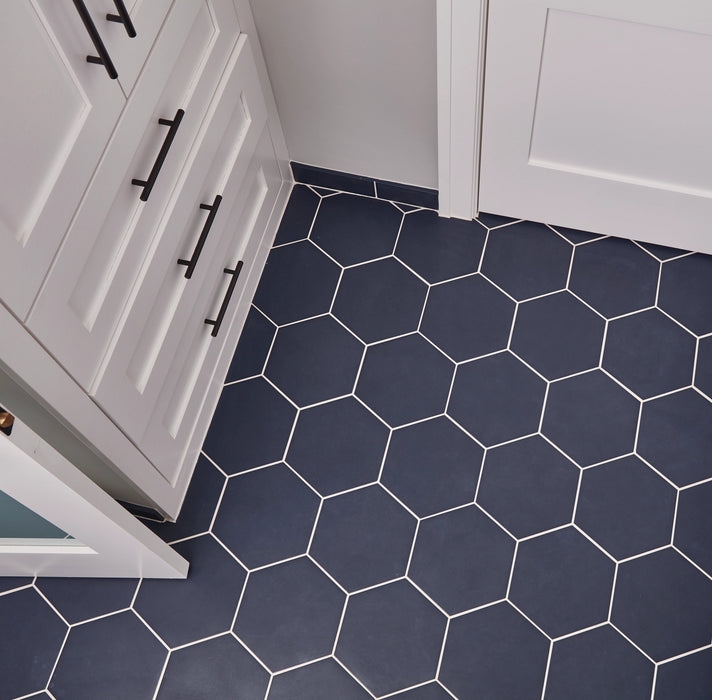 Floor Tile Matte Hexagon Porcelain with White Grout Lines