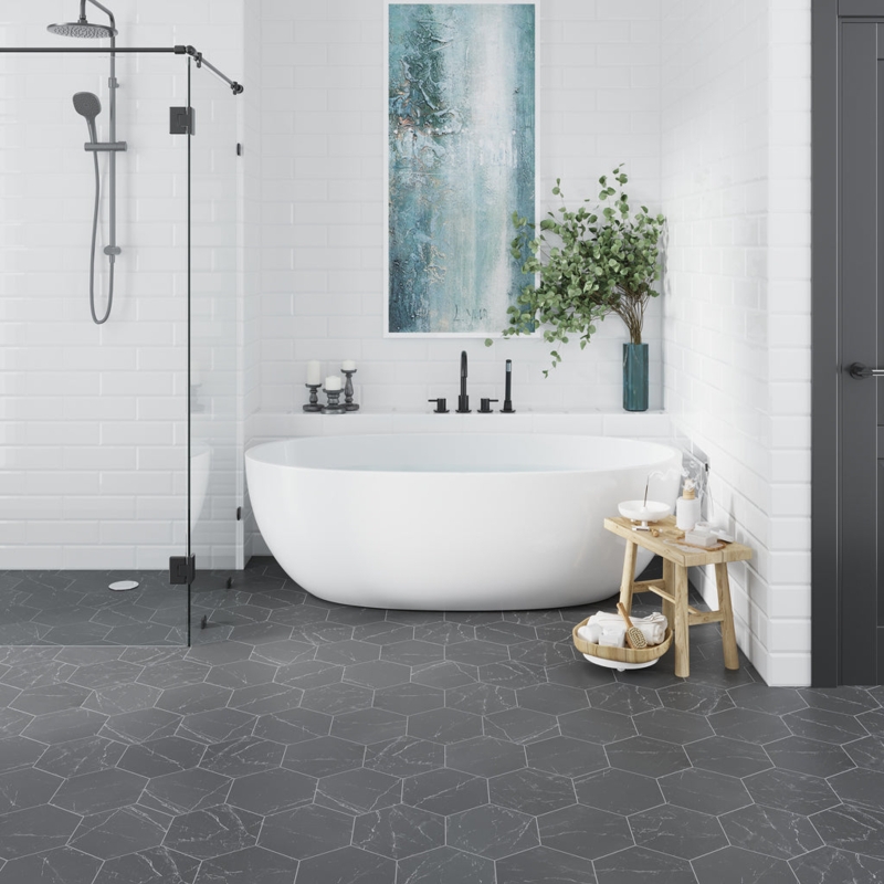 Floor Tile Matte Hexagonal Porcelain Marble Look Geometric