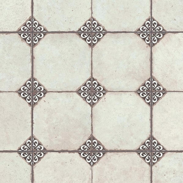 Floor Tile Matte Light Beige Floral Medallion Distressed Rustic Design
