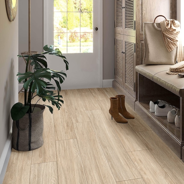 Floor Tile Matte Light Oak Porcelain Plank Transitional Entryway