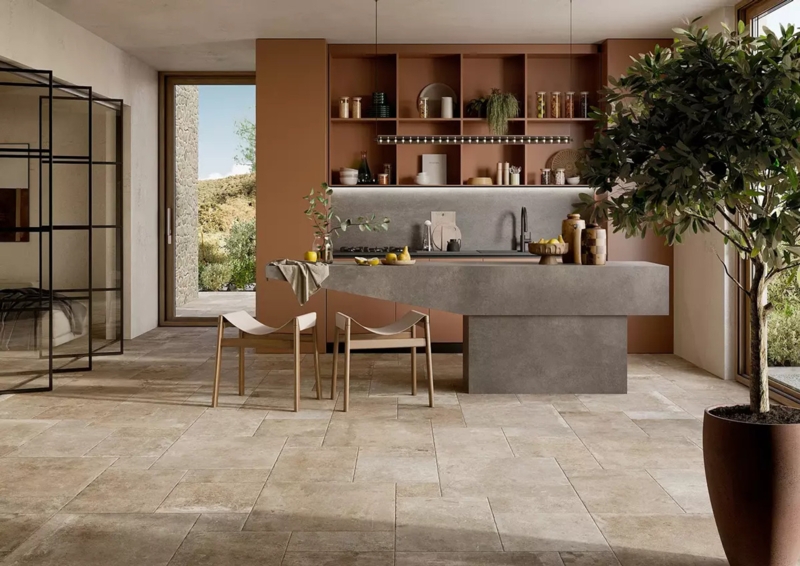 Floor Tile Matte Porcelain Minimalist Kitchen Monolithic Island