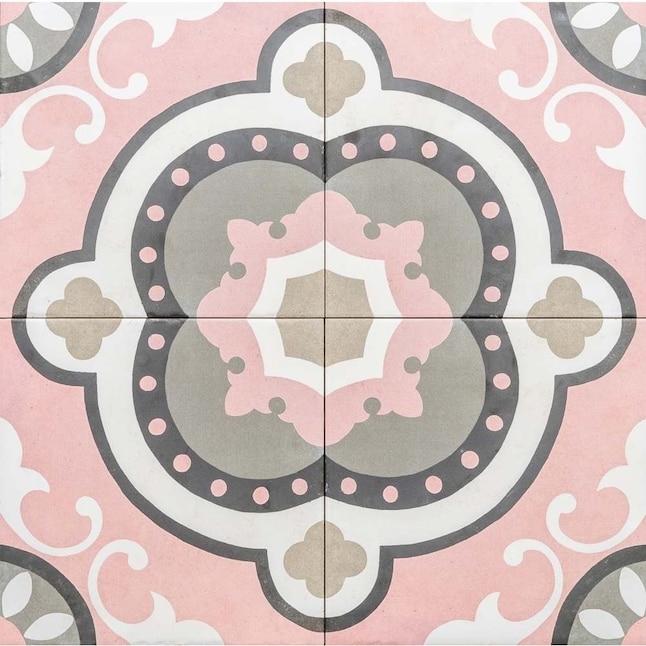 Floor Tile Matte Rose Pink Art Deco Patterned