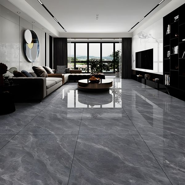 Floor Tile Mirror-like Reflection Glossy Charcoal Marble Porcelain