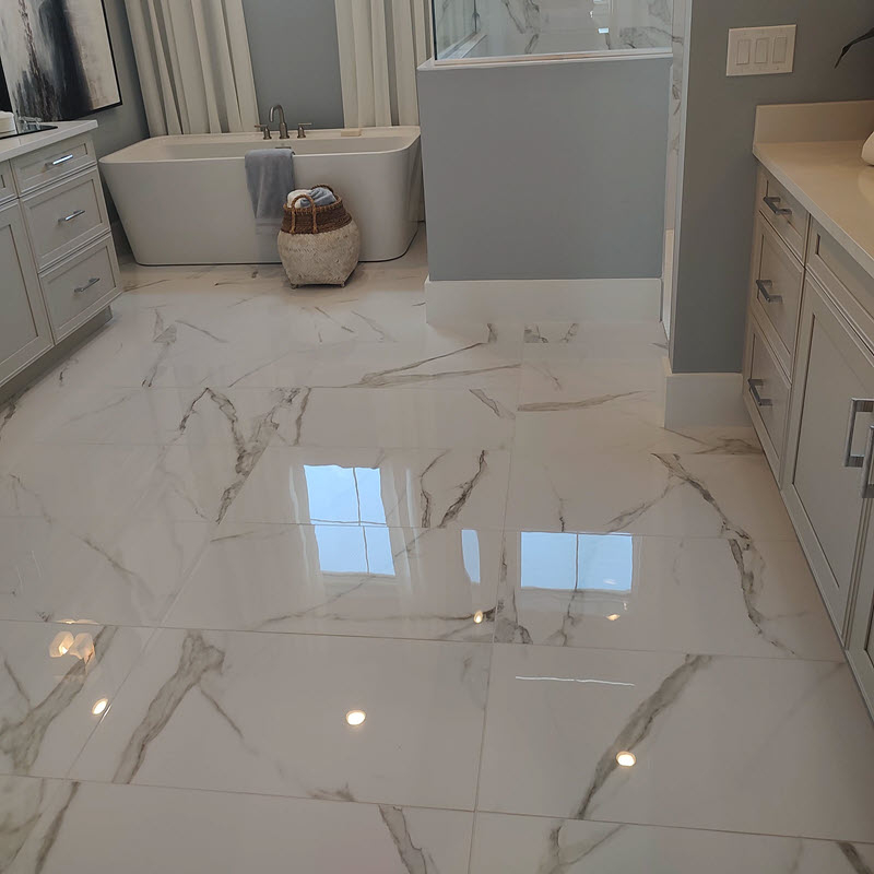 Floor Tile: Mirrored Finish White Marble Look for Spa Bathrooms