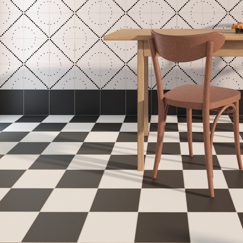 Floor Tile Mixed Patterns Checkerboard Dotted Geometric Black White