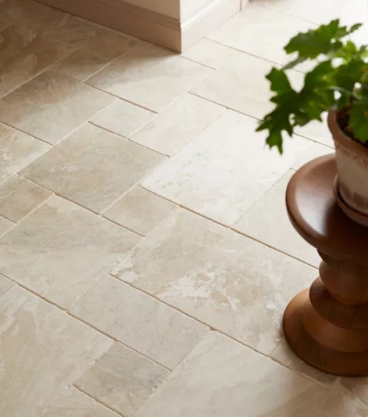 Floor Tile Modular Layout Tumbled Edges Matte Stone Look Travertine