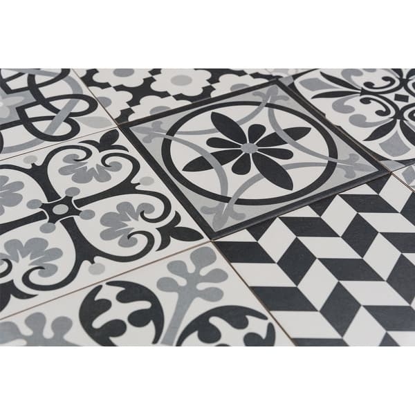Floor Tile Monochromatic Palette Assorted Moroccan Patterns Graphic