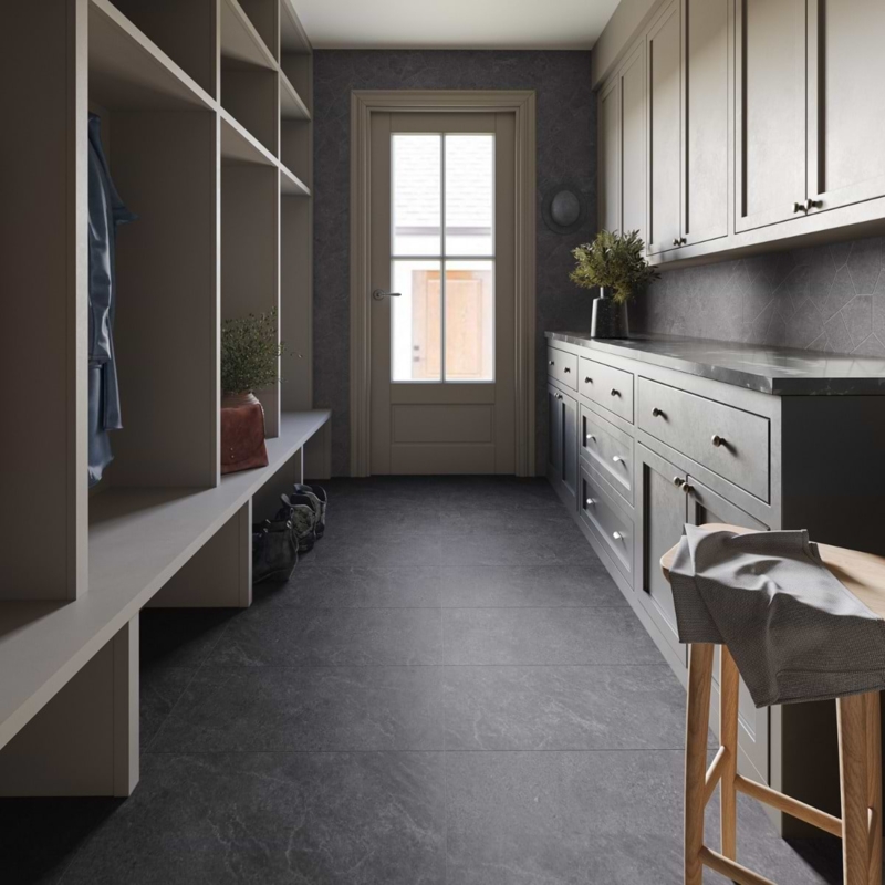 Floor Tile: Natural Stone Look, Dark Stone Look Floor Tiles, Large Format, Matte