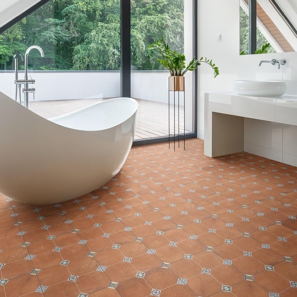 Floor Tile Octagonal Grid Layout Terracotta Patterned Design