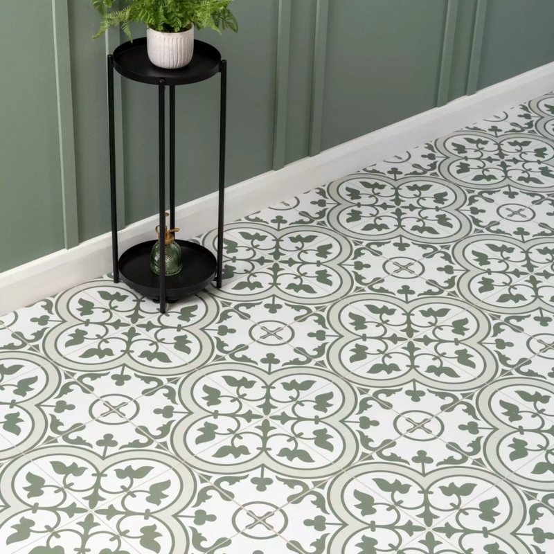 Floor Tile Ornate Floral Pattern Matte Ceramic Hallway
