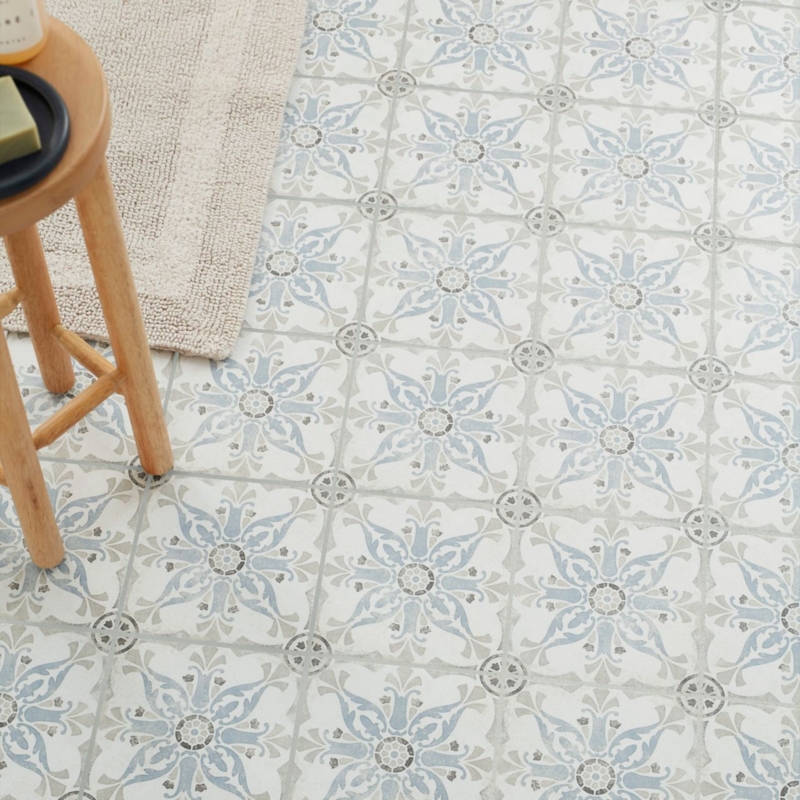 Floor Tile Patterned Starburst Motif Mediterranean Gray Ceramic