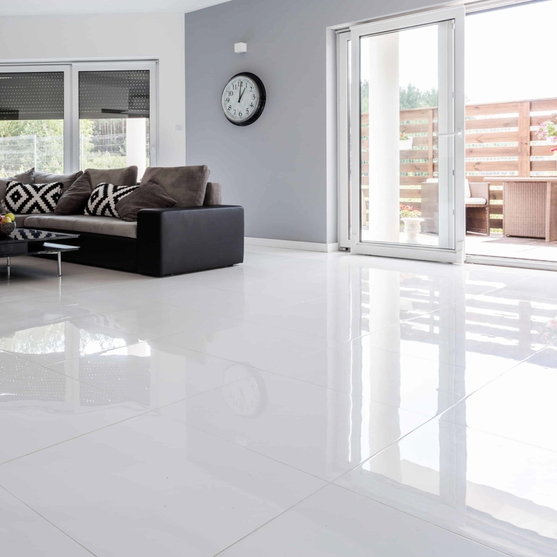 Floor Tile: Polished Super White Porcelain, Solid Color Large Format