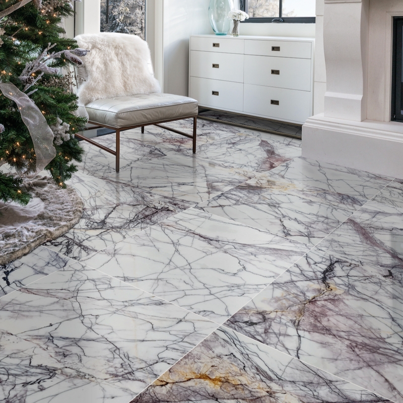 Floor Tile Polished White Marble Lilac Veining Large Format Stone