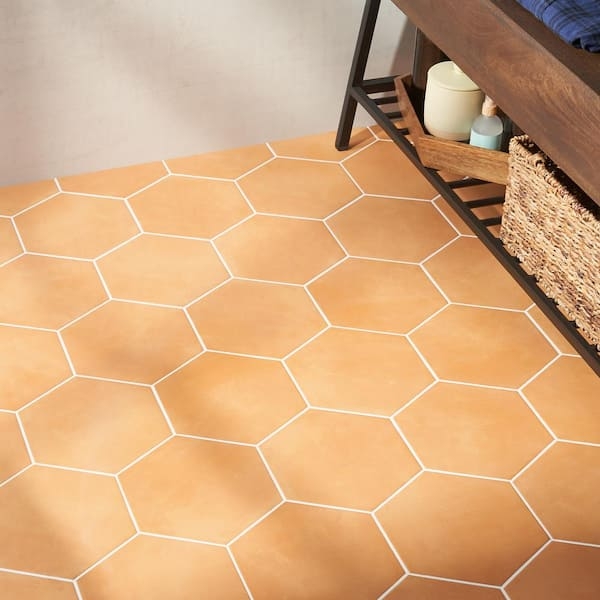 Floor Tile Porcelain Hexagonal Shape Matte Terracotta Geometric Pattern