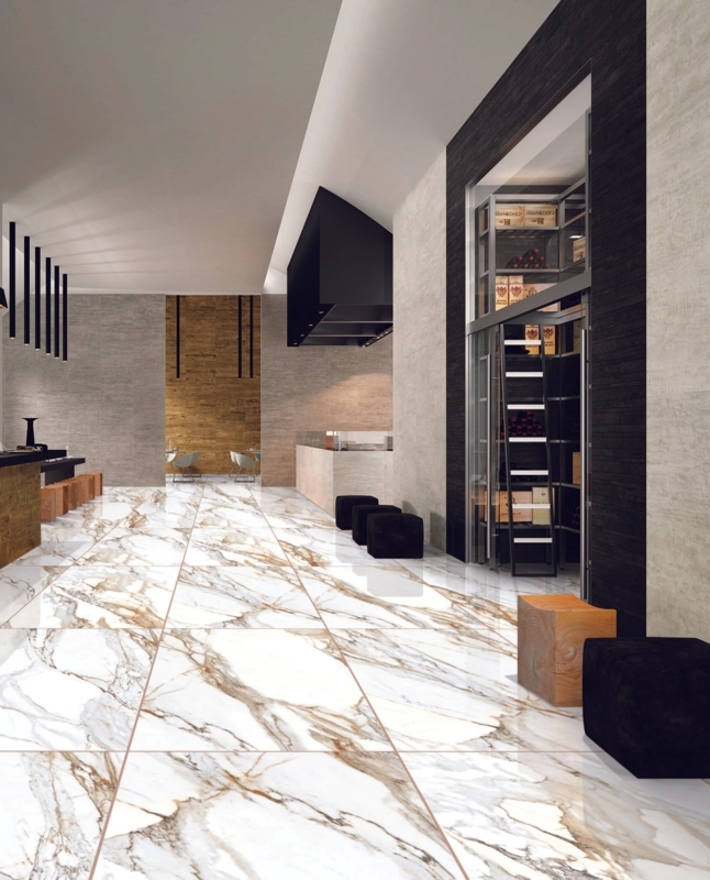 Floor Tile Porcelain Marble Look White And Gold Bold Veining