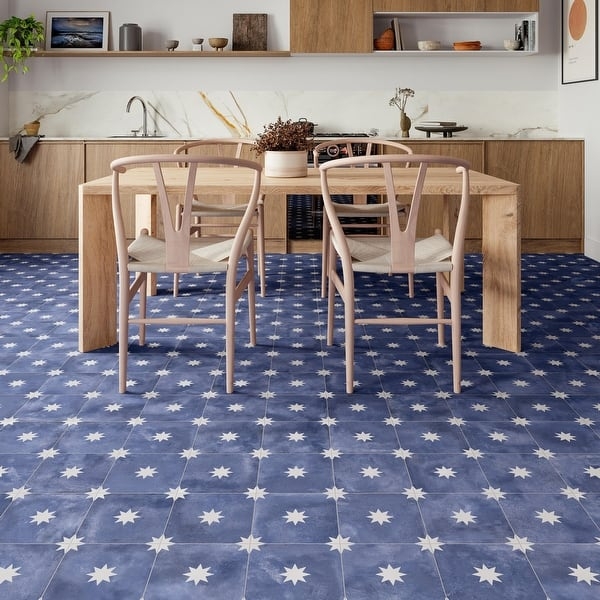 Floor Tile Porcelain Navy Star Pattern Coastal Kitchen Design