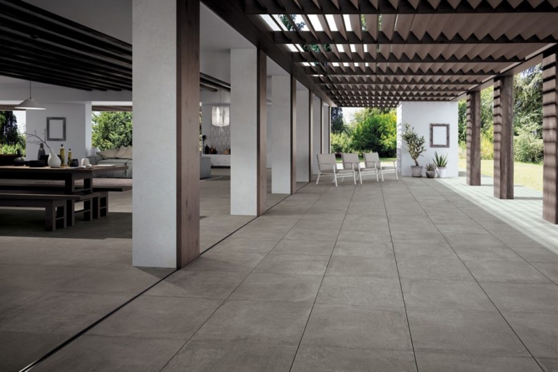 Floor Tile: Resin-Effect, Seamless Indoor-Outdoor, Large-Format Grey Matte