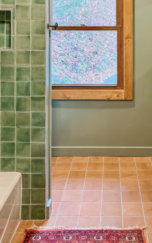 Floor Tile Sienna Terracotta Matte Sage Green Wall Wood Accents