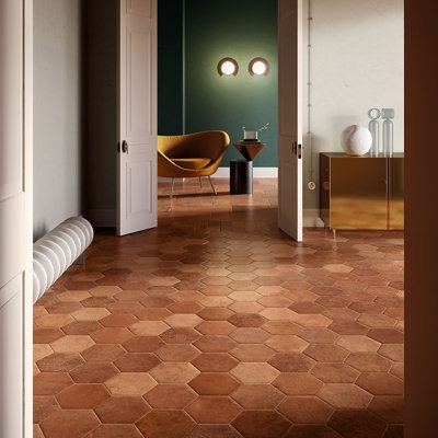 Floor Tile Sienna Tones Transitional Hexagonal Matte Earthy Texture