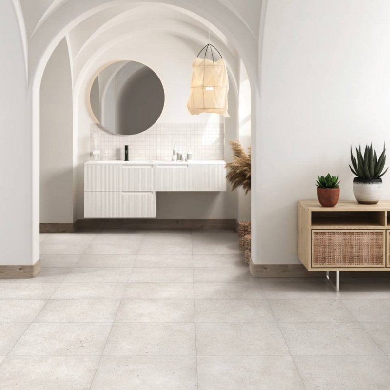 Floor Tile Smooth Matte Light Grey Large Format Minimalist Design