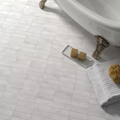 Floor Tile Stacked Bond Layout White Matte Small Format Subway Pattern