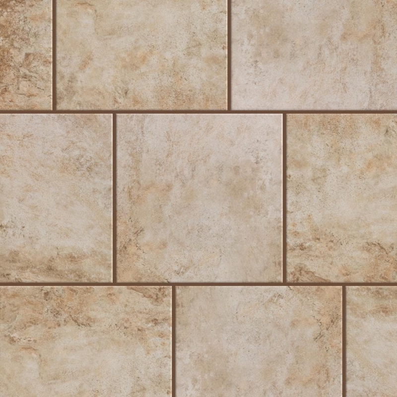 Floor Tile Staggered Layout Mottled Stone Effect Warm Beige Palette