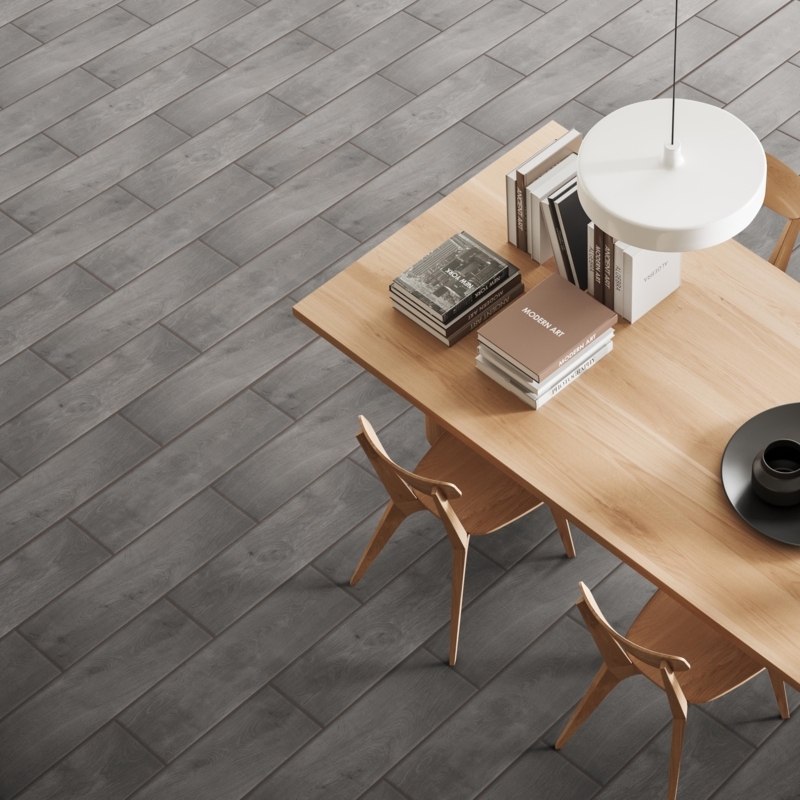 Floor Tile Staggered Plank Flooring Grey Wood Look Matte Finish
