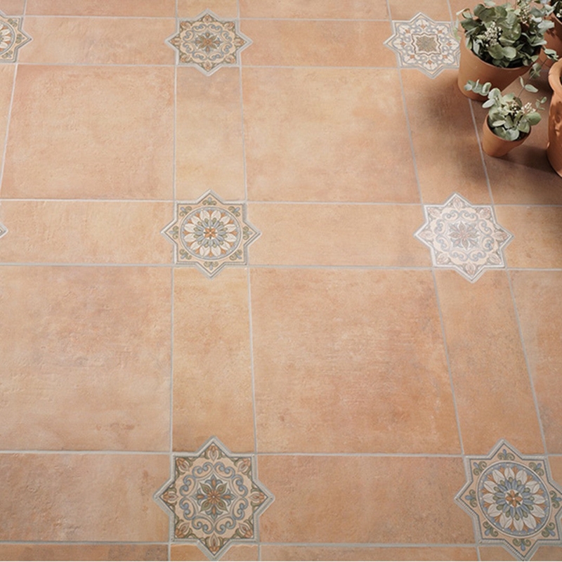 Floor Tile Star Shaped Medallions Terracotta Distressed Matte Rustic
