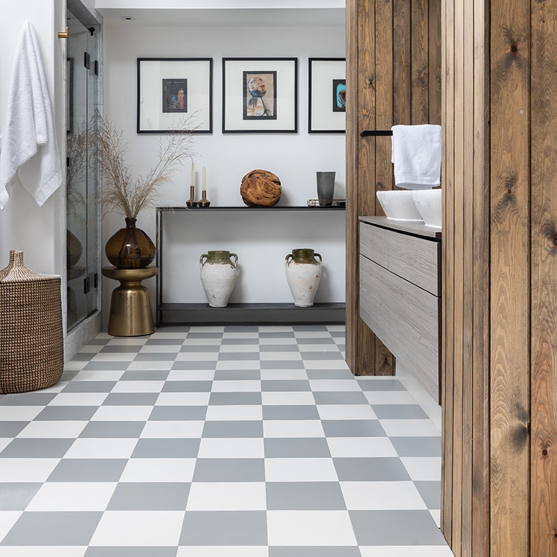 Floor Tile Steel Gray Checkerboard Matte Pattern Modern Bathroom