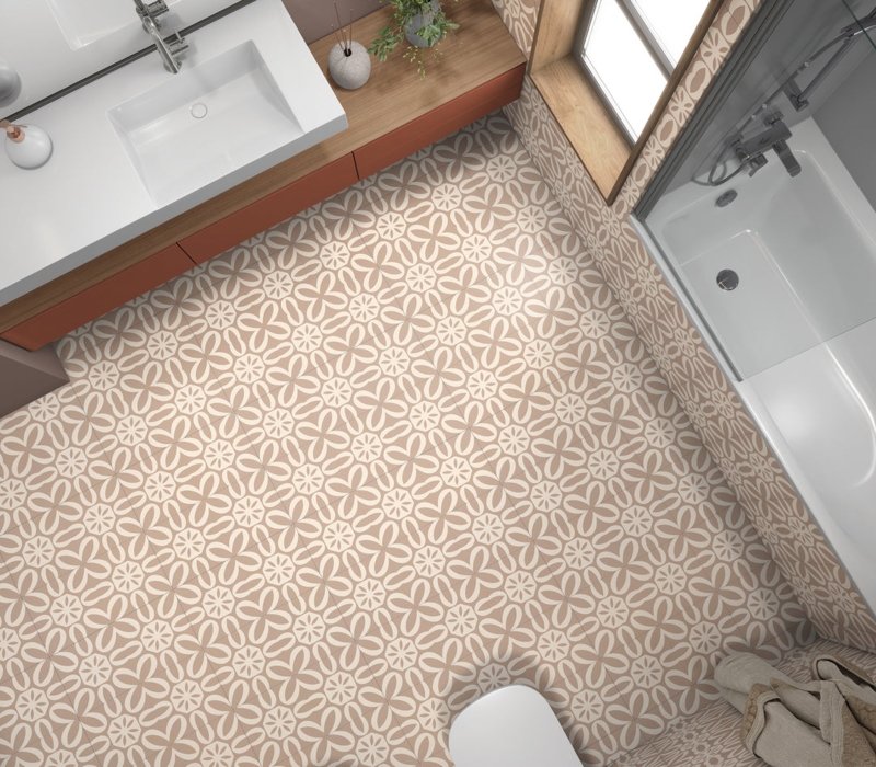 Floor Tile Stickers with Neutral Boho Geometric Pattern