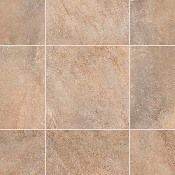 Floor Tile: Stone-Look Beige Porcelain, Matte Finish, Square Format