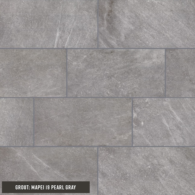 Floor Tile Stone Look Porcelain Grey Veining Running Bond