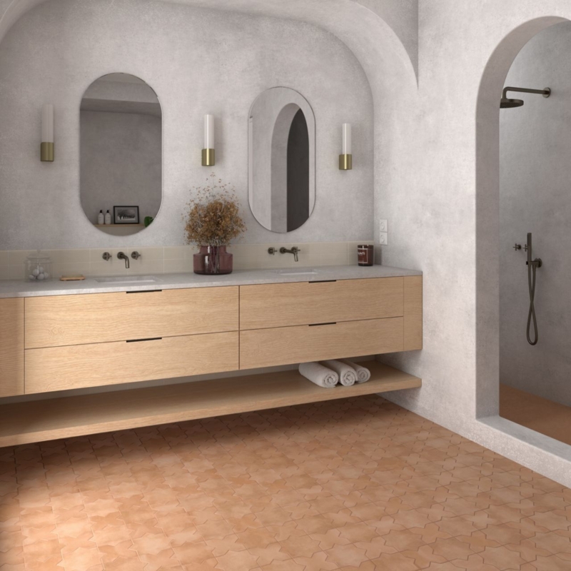 Floor Tile Terracotta Star Pattern Matte Mediterranean