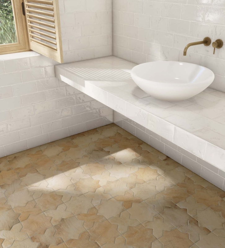Floor Tile Terracotta Tone Star And Cross Pattern Matte Finish