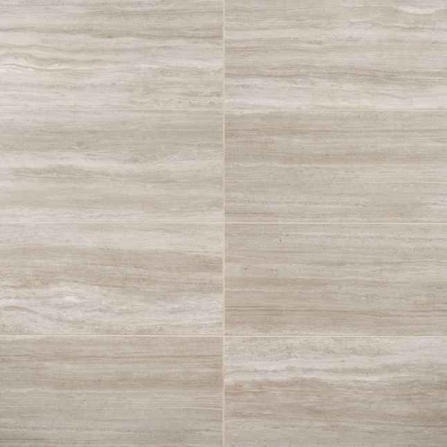 Floor Tile Travertine Pattern Matte Finish Rectangular Stone Look